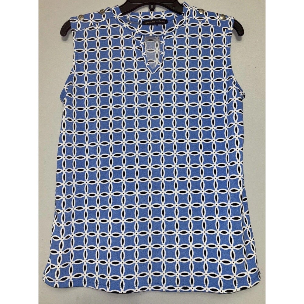 Adrienne Vittandini Women’s Sleeveless Blue/ Black Pullover Blouse. Medium .